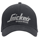 Snickers Workwear Logo Baseball Cap in Black – adjustable strap, pre-curved visor, and ventilation holes