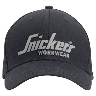 Snickers Workwear Logo Baseball Cap in Black – adjustable strap, pre-curved visor, and ventilation holes