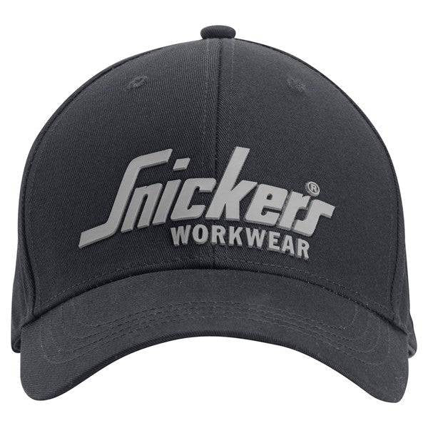 Snickers Workwear Logo Baseball Cap in Black – adjustable strap, pre-curved visor, and ventilation holes