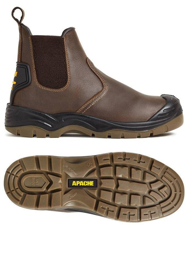 Apache Mens AP715S Water Resistant Leather Slip On Dealer Safety Work Boot - Borderland Muff
