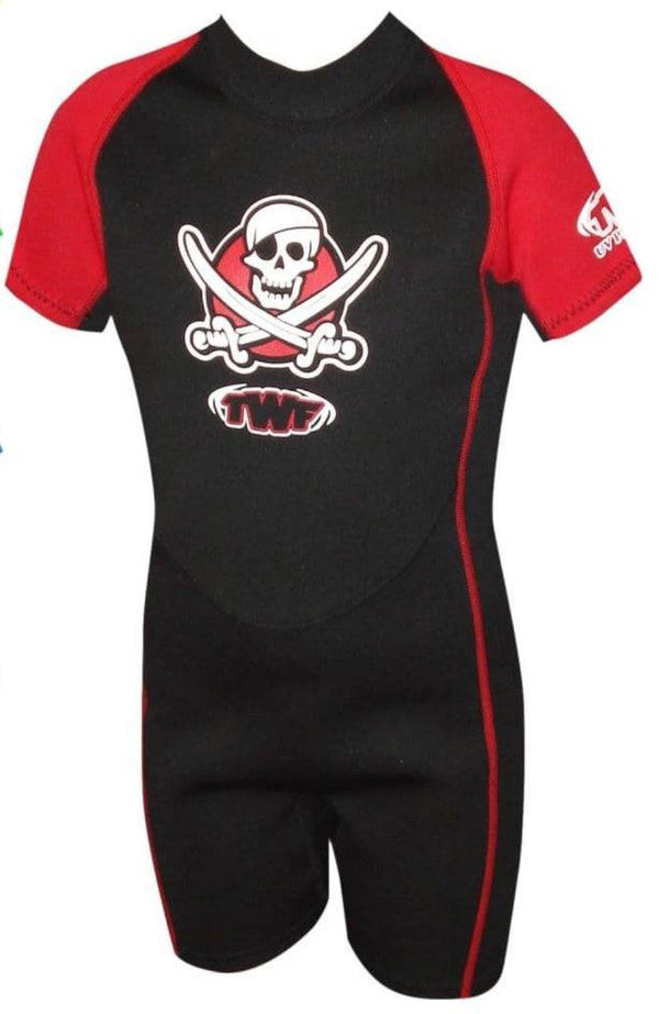 TWF Kids Pirate Shortie Wetsuit (Ages 1-6) -RED - Borderland Muff
