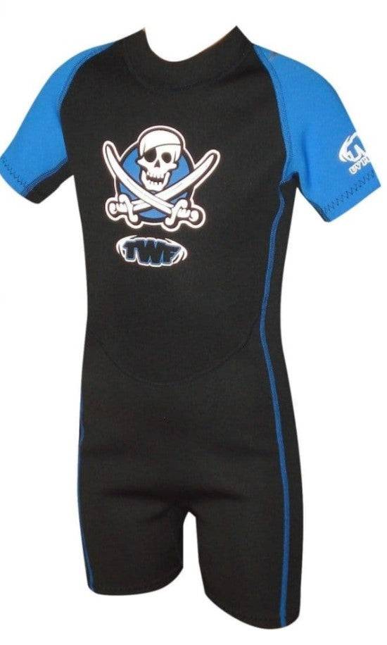 TWF Kids Pirate Shortie Wetsuit (Ages 1-6) -BLUE - Borderland Muff