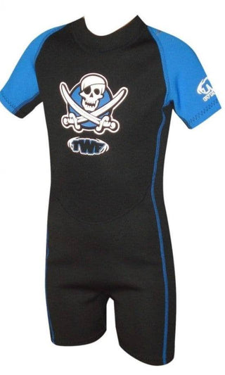TWF Kids Pirate Shortie Wetsuit (Ages 1-6) -BLUE - Borderland Muff