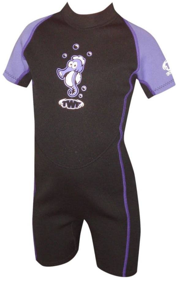 TWF Kids Seahorse Shortie Wetsuit (Ages 1-6) -PURPLE - Borderland Muff