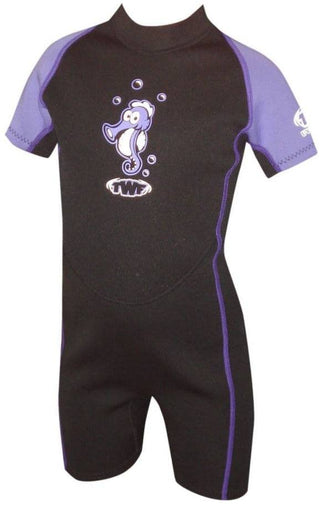 TWF Kids Seahorse Shortie Wetsuit (Ages 1-6) -PURPLE - Borderland Muff