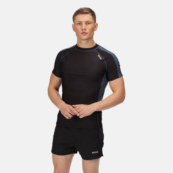 Regatta Mens Short Sleeve Rash Guard -BLACK/GREY - Borderland Muff