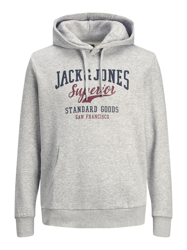 Jack & Jones JJELOGO Hoody -LIGHT GREY MELANGE - Borderland Muff