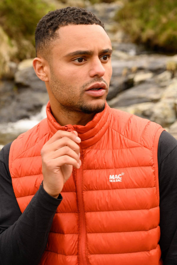 Mac in a Sac Mens Alpine Gilet -ORANGE - Borderland Muff