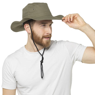 Mens Khaki Wide Brim Safari Hat