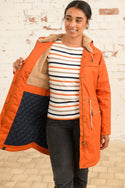 Lighthouse Isobel 3/4 Length Faux Fur Lined Waterproof Coat-BURNT ORANGE - Borderland Muff