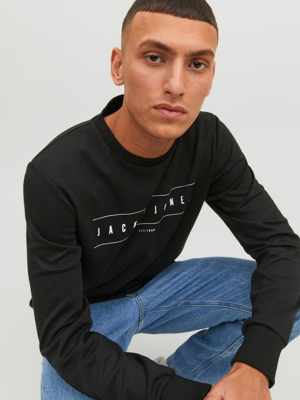 Jack & Jones JJFLAG Sweat Crew Neck-BLACK - Borderland Muff