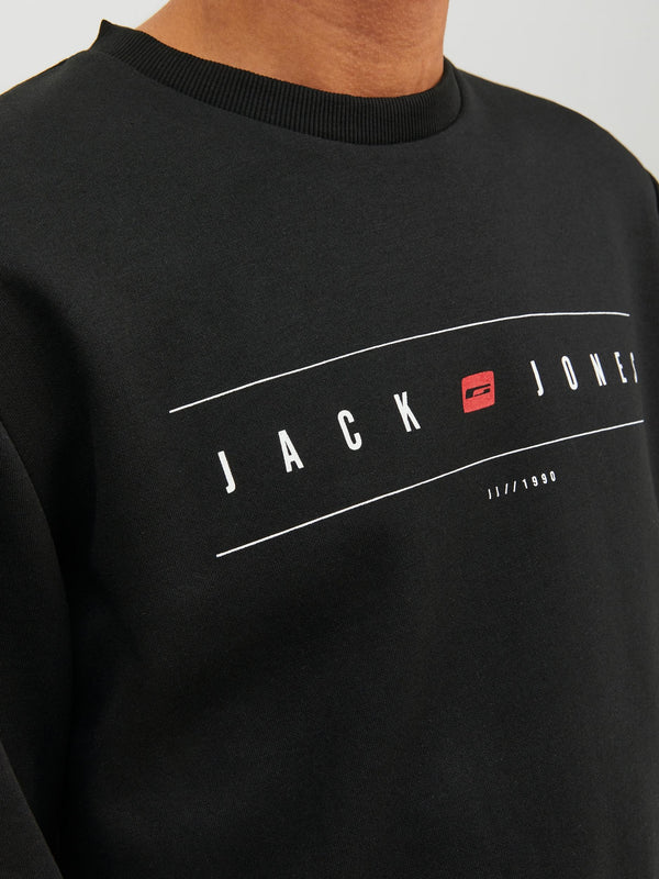 Jack & Jones JJFLAG Sweat Crew Neck-BLACK - Borderland Muff