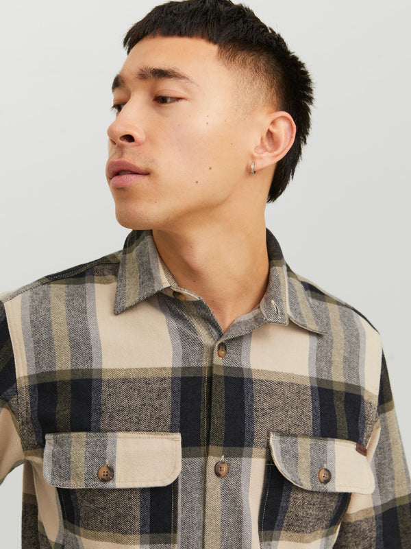 Jack & Jones JJDARREN Flannel Overshirt-MOONBEAM - Borderland Muff