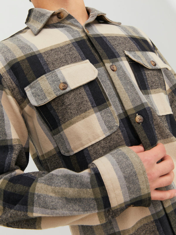 Jack & Jones JJDARREN Flannel Overshirt-MOONBEAM - Borderland Muff