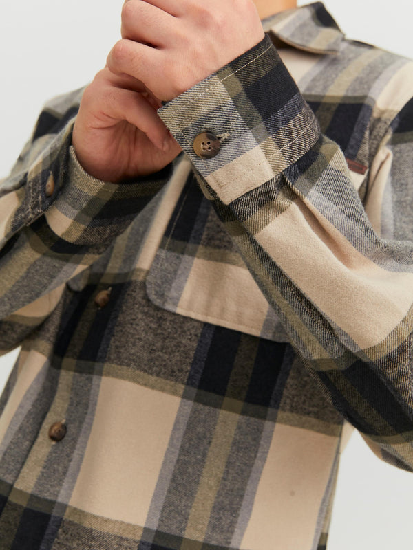Jack & Jones JJDARREN Flannel Overshirt-MOONBEAM - Borderland Muff