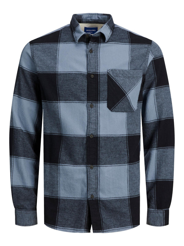 Jack & Jones Owen Long Sleeve Check Comfort Shirt-NAVY BLAZER - Borderland Muff