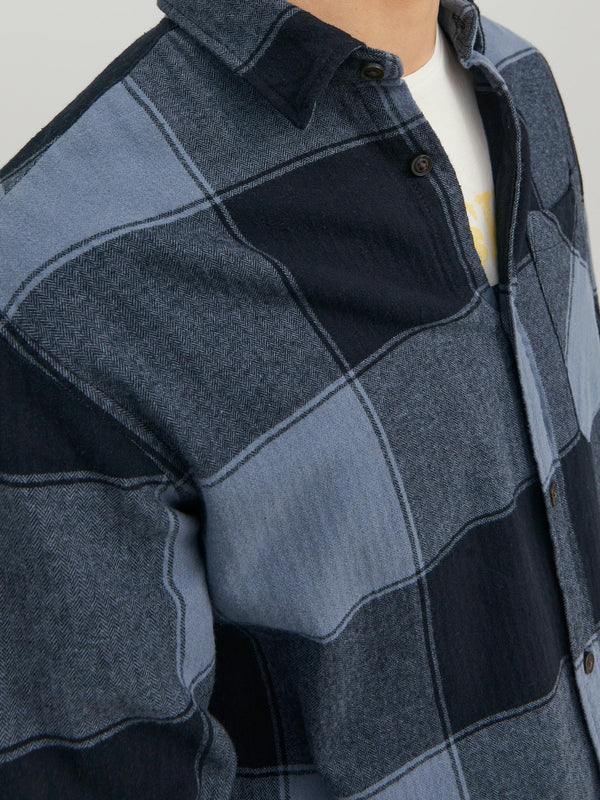 Jack & Jones Owen Long Sleeve Check Comfort Shirt-NAVY BLAZER - Borderland Muff