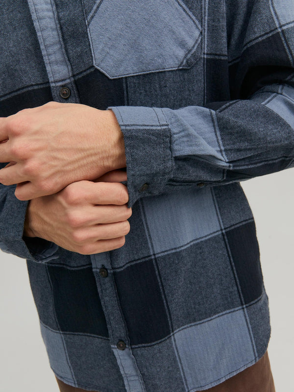 Jack & Jones Owen Long Sleeve Check Comfort Shirt-NAVY BLAZER - Borderland Muff