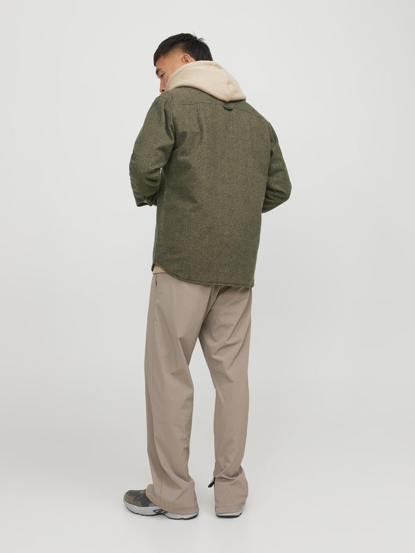 Jack & Jones Darren Melange Lined Overshirt-OLIVE - Borderland Muff
