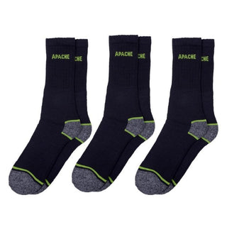 Apache 3 Pack Mens Burlington Breathable Anti Bacterial Work Socks-BLACK - Borderland Muff