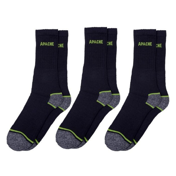 Apache 3 Pack Mens Burlington Breathable Anti Bacterial Work Socks-BLACK - Borderland Muff