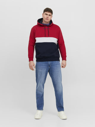 Jack & Jones Reid Plus Size Hooded Sweat-TANGO RED - Borderland Muff