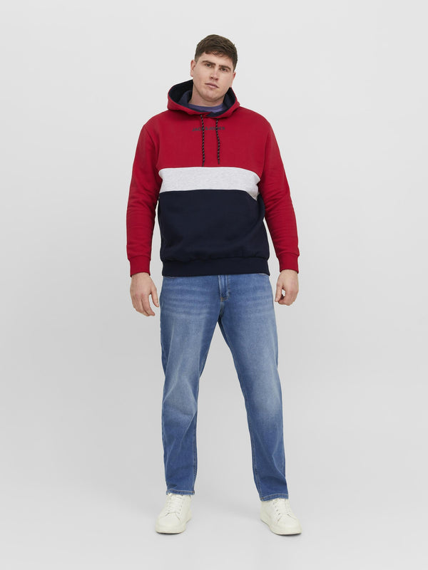 Jack & Jones Reid Plus Size Hooded Sweat-TANGO RED - Borderland Muff