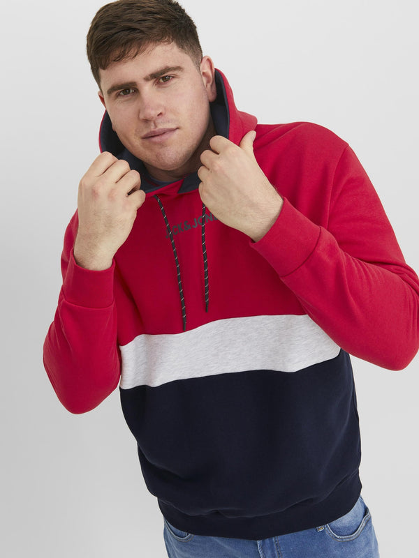 Jack & Jones Reid Plus Size Hooded Sweat-TANGO RED - Borderland Muff
