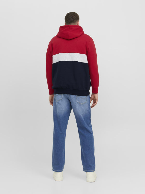 Jack & Jones Reid Plus Size Hooded Sweat-TANGO RED - Borderland Muff