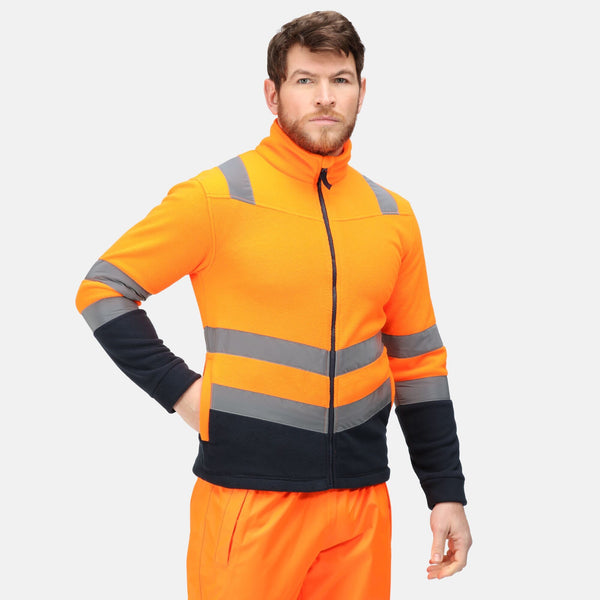 Regatta Pro Hi Vis 250 Anti-pull Full Zip Fleece-HIVIZ ORANVY - Borderland Muff