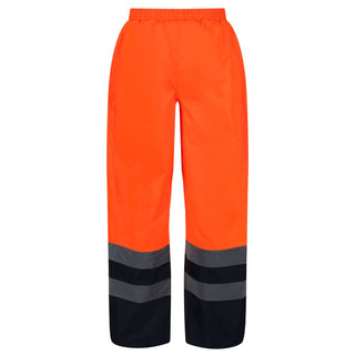 Regatta Pro Hi Vis Waterproof Breathable Windproof Overtrousers-HIVIZ ORANVY - Borderland Muff