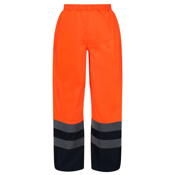 Regatta Pro Hi Vis Waterproof Breathable Windproof Overtrousers-HIVIZ ORANVY - Borderland Muff