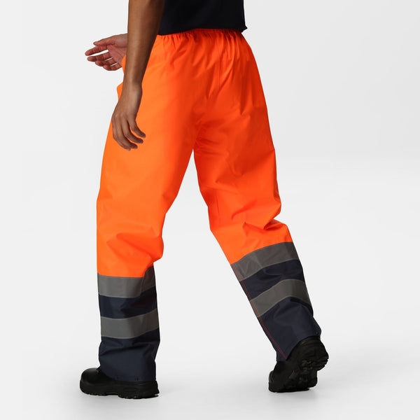 Regatta Pro Hi Vis Waterproof Breathable Windproof Overtrousers-HIVIZ ORANVY - Borderland Muff