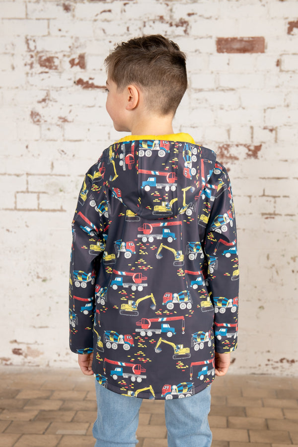 Lighthouse Kids Anchor Waterproof Jacket With All Over Digger And Lorry Print-NAVY - Borderland Muff
