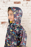 Lighthouse Kids Anchor Waterproof Jacket With All Over Digger And Lorry Print-NAVY - Borderland Muff
