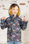 Lighthouse Kids Anchor Waterproof Jacket With All Over Digger And Lorry Print-NAVY - Borderland Muff