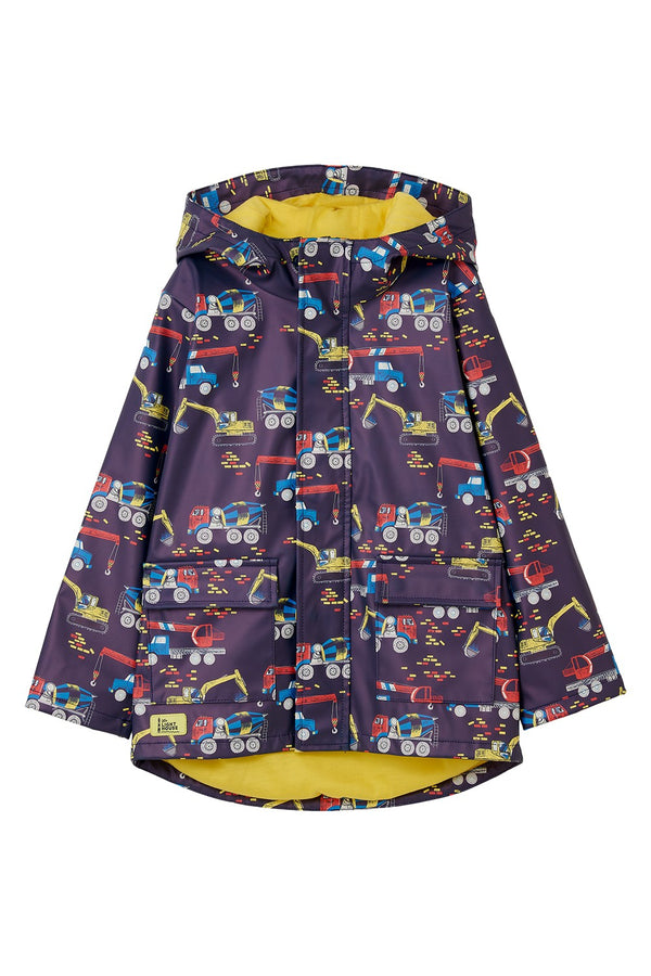 Lighthouse Kids Anchor Waterproof Jacket With All Over Digger And Lorry Print-NAVY - Borderland Muff