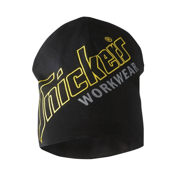 Snickers Workwear AllroundWork Printed Cotton Beanie – black, 100% cotton, one-size with large Snickers logo