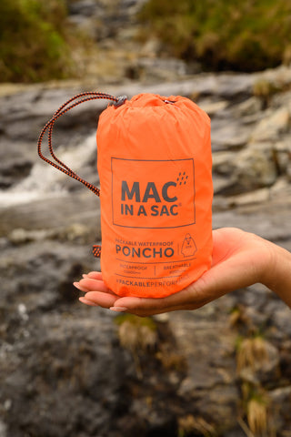 Mac in a Sac Adults Waterproof Breathable Windproof Packable Poncho-NEON ORANGE - Borderland Muff