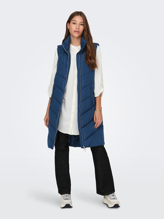 JDY Finno Ladies Long Padded Bodywarmer-DARK DENIM