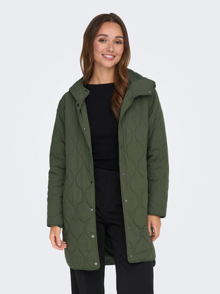 JDY Valeri Ladies Quilted Long Jacket-FOREST GREEN
