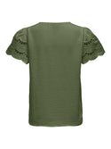 JDY Hannah Short Sleeve Top With Lace Detail-LICHEN
