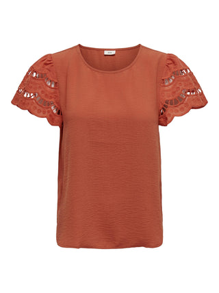 JDY Hannah Short Sleeve Top With Lace Detail-FIG