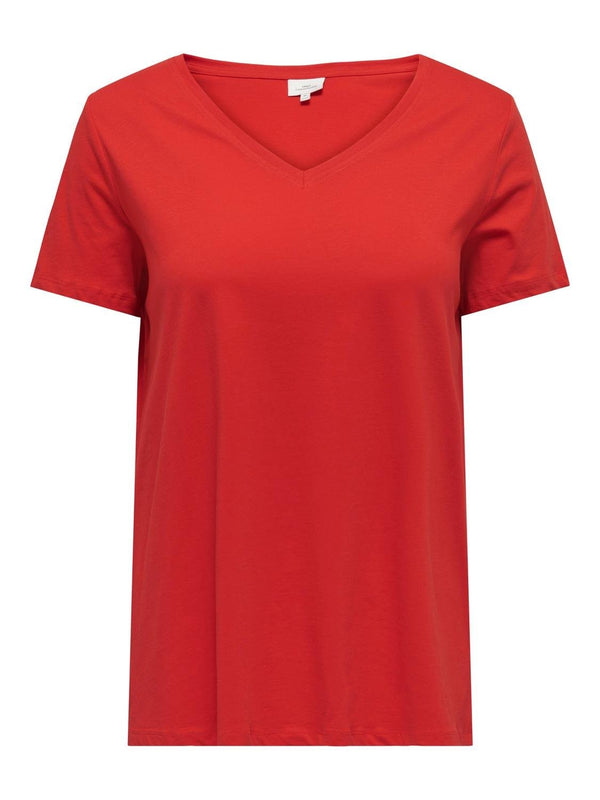 Only Carmakoma Carbonnie Plus Size Ladies Short Sleeve Tee-SCARLET