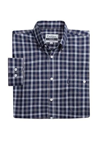 Champion Mens Southwold Long Sleeve Check Shirt  55% Cotton, 45% polyester Button down collar Champion branded buttons 2 Button cuff Single chest pock-NAVY
