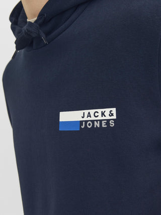 Jack & Jones Logo Play Overhead Hooded Sweat-NAVY BLAZER