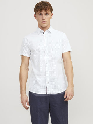Jack & Jones Plain Detail Slim Fit Short Sleeve Shirt-WHITE