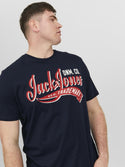 Jack & Jones Logo Plus Size Regular Fit Tee-NAVY BLAZER