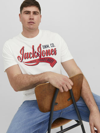 Jack & Jones Logo Plus Size Regular Fit Tee-CLOUD DANCER