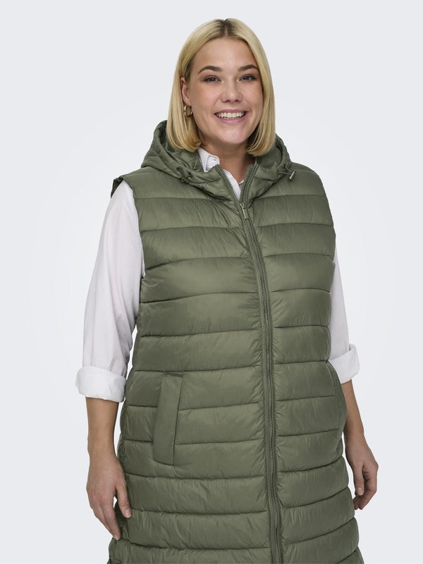Only Carmakoma Ladies Plus Size Carwespa Long Hooded Bodywarmer-OLIVE